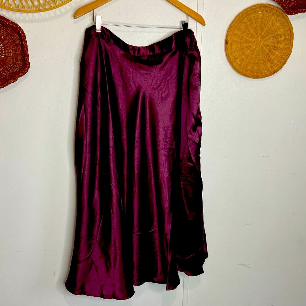Long Satin Plum maxi skirt elastic waist